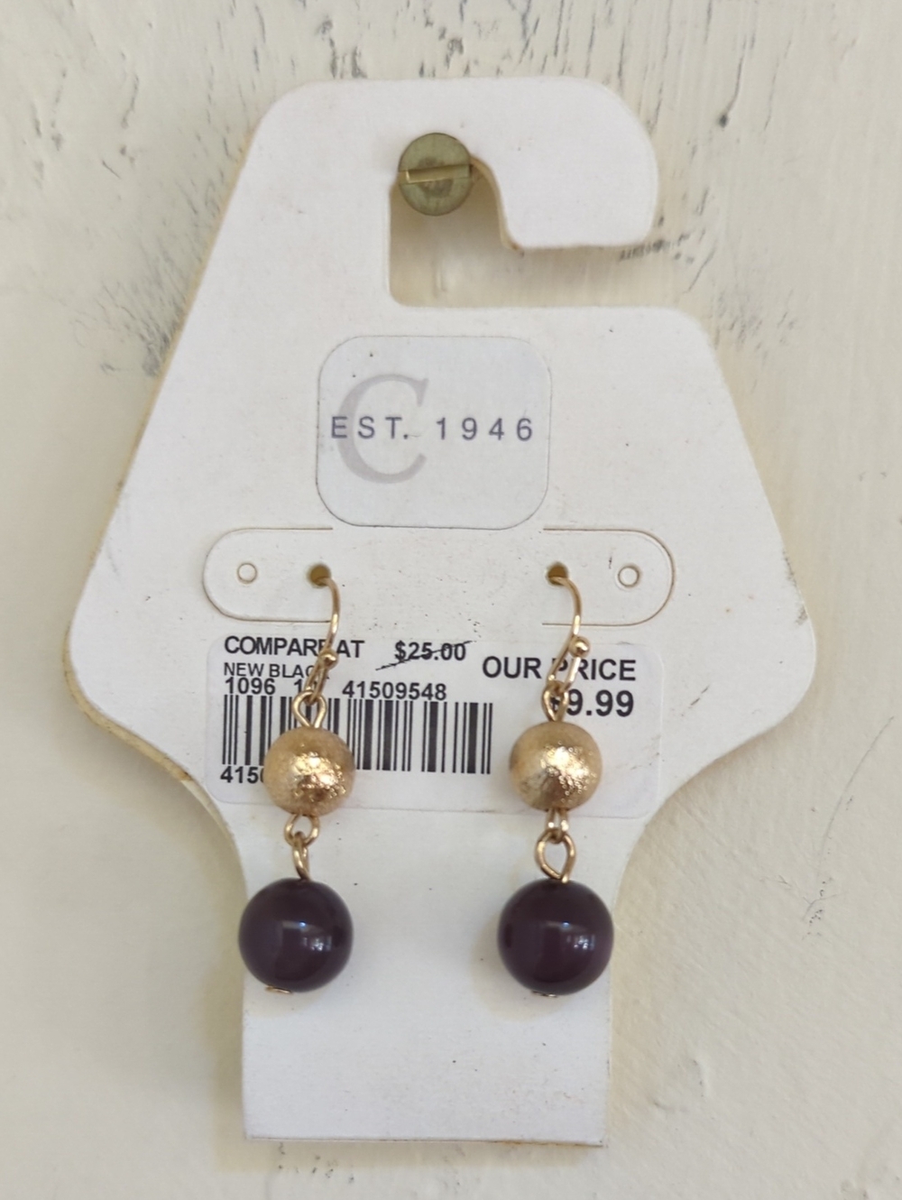🌻 Cato "C Established 1946" Gold and Deep Plum Beaded Dangle Earrings